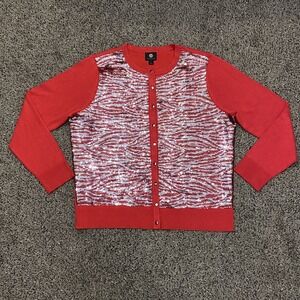 JM Collection Sequin Cardigan Holiday Red Sweater Womens Large Sparkle Button Up